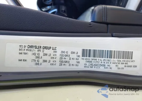 2012 Dodge Durango Sxt из США, поврежденный, VIN 1C4RDJAG0CC294998